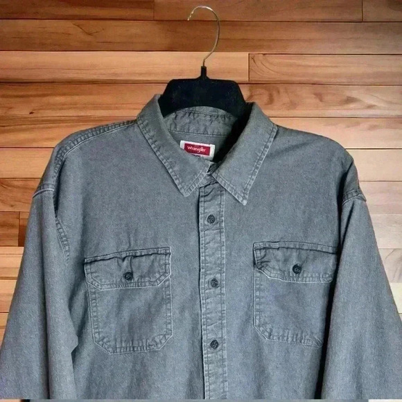Wrangler Comfort Flex Button Front Long Sleeve Men Gray Cotton Stretch S… - Picture 3 of 3